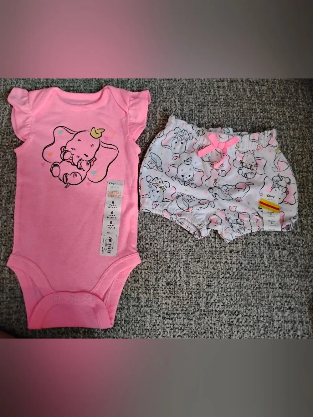 Disney Pink Dumbo Baby Bodysuit & Printed Diaper Cover/ Short Set